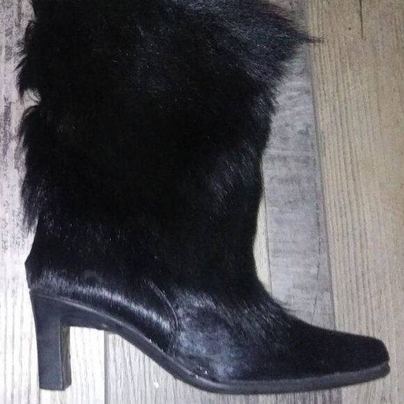 Black Fox Fur Boots size 7 w/ sheepskin lining EUC - Picture 2 of 5